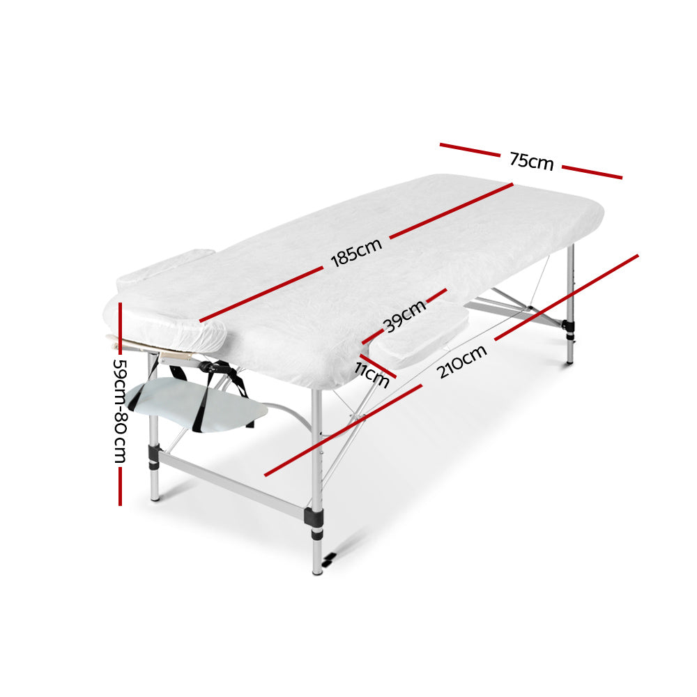 Marlook Massage Table 75cm Portable 2 Fold Aluminium Beauty Bed White