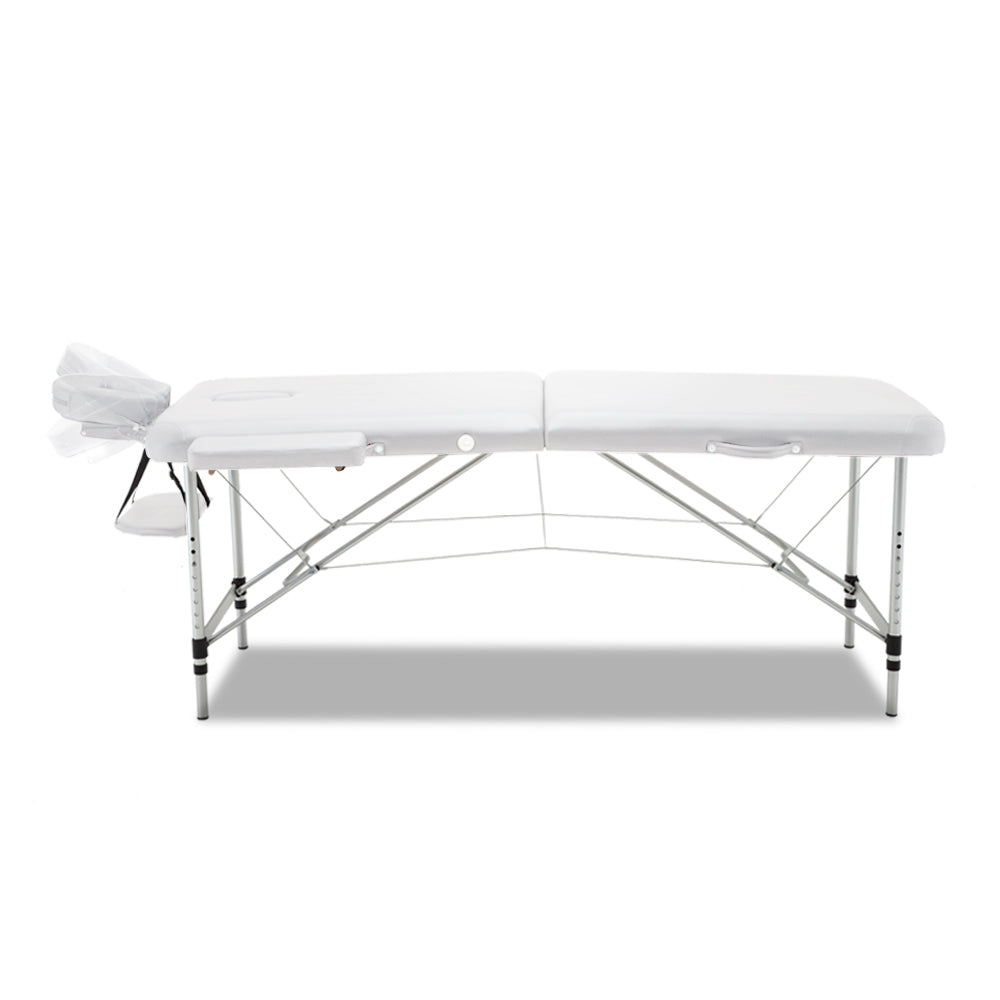 Marlook Massage Table 75cm Portable 2 Fold Aluminium Beauty Bed White