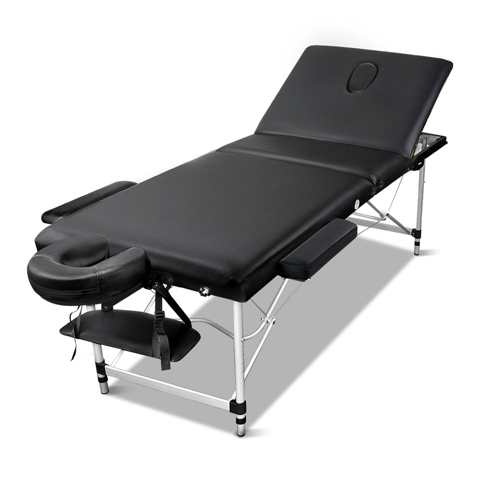 Marlook Massage Table 60cm Portable 3 Fold Aluminium Beauty Bed Black