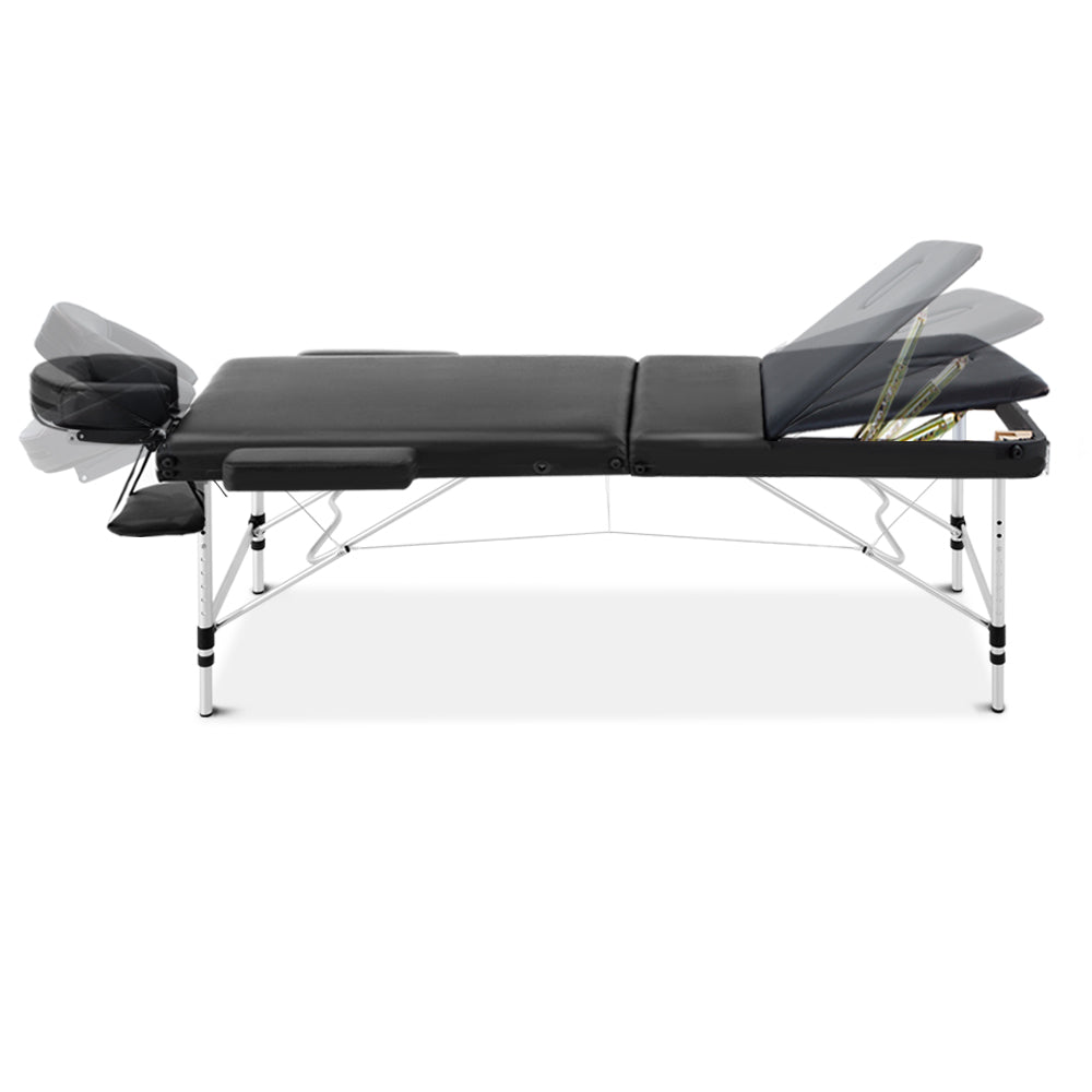 Marlook Massage Table 60cm Portable 3 Fold Aluminium Beauty Bed Black