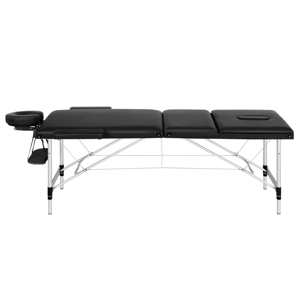 Marlook Massage Table 65cm Portable 3 Fold Aluminium Beauty Bed Black