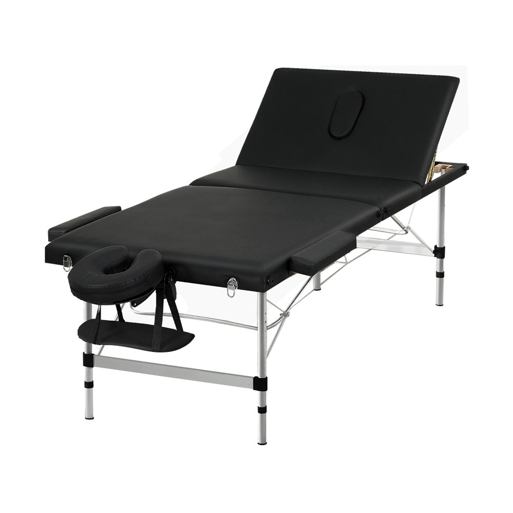 Marlook Massage Table 85cm Portable 3 Fold Aluminium Beauty Bed Black