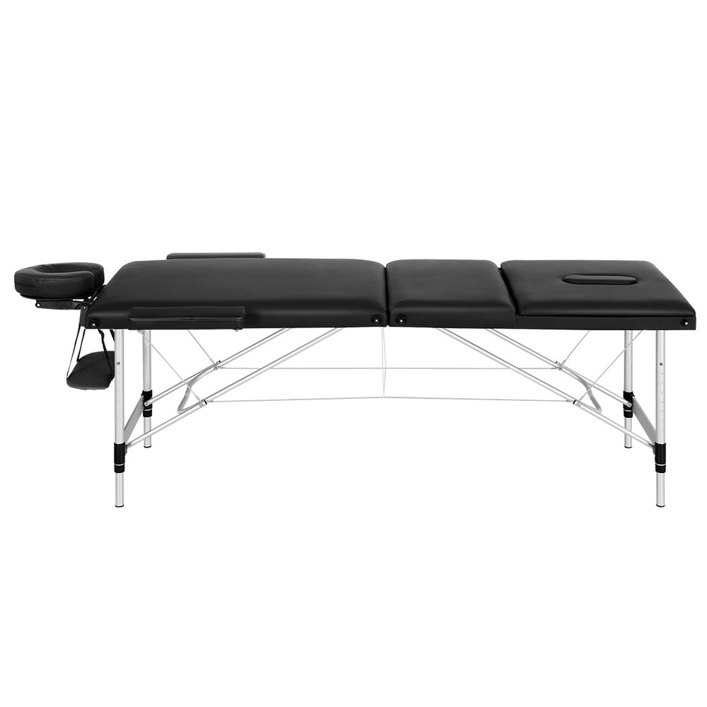 Marlook Massage Table 85cm Portable 3 Fold Aluminium Beauty Bed Black