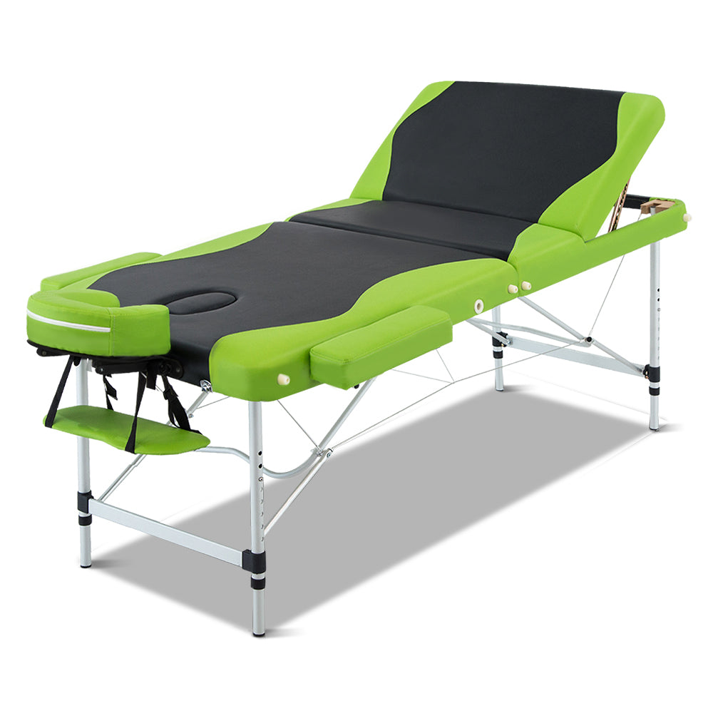 Marlook Massage Table 75cm Portable 3 Fold Aluminium Beauty Bed Green
