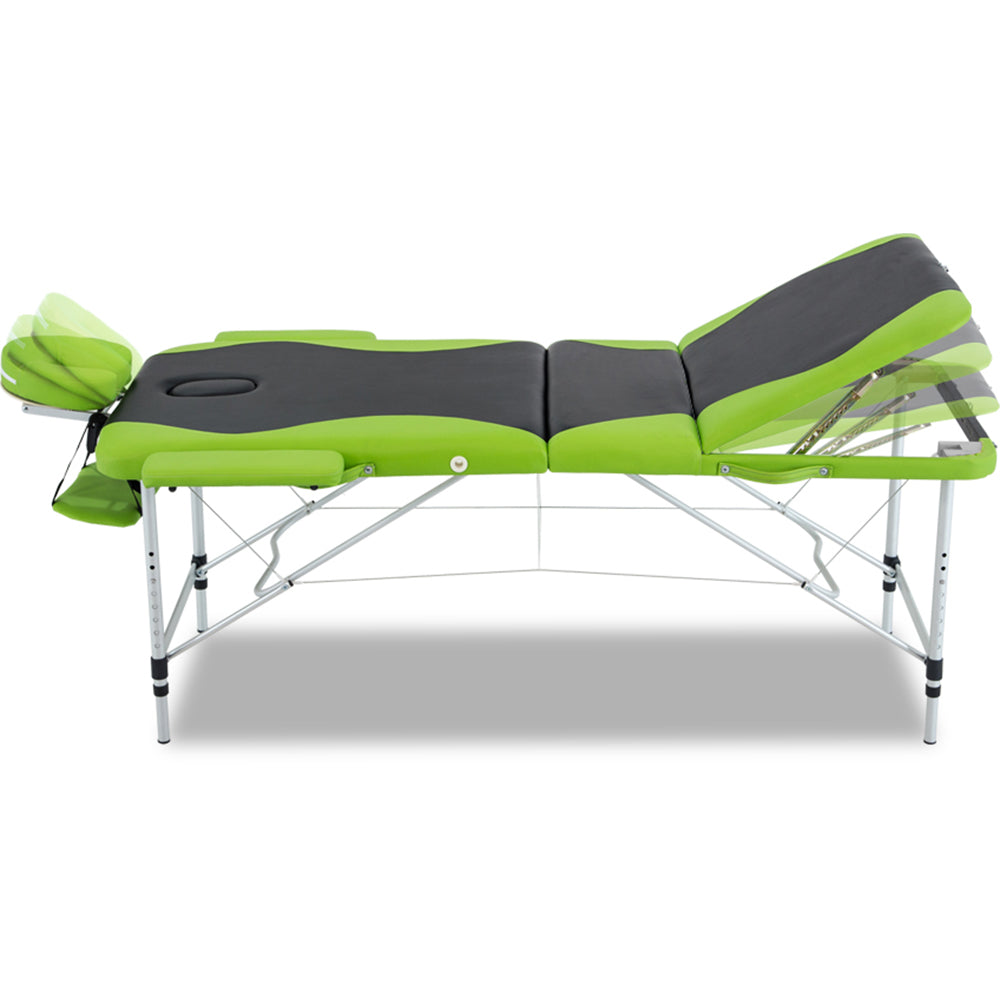 Marlook Massage Table 75cm Portable 3 Fold Aluminium Beauty Bed Green