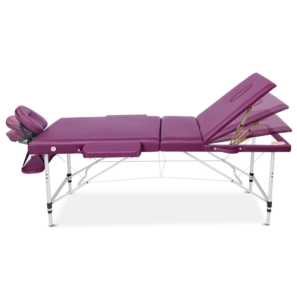 Marlook Massage Table 75cm Portable 3 Fold Aluminium Beauty Bed Violet