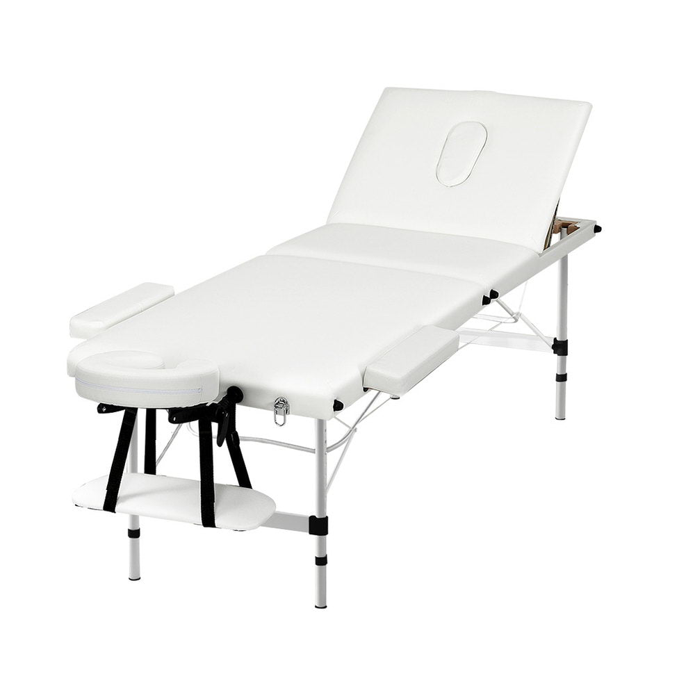 Marlook Massage Table 65cm Portable 3 Fold Aluminium Beauty Bed White