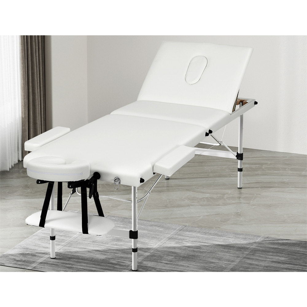 Marlook Massage Table 65cm Portable 3 Fold Aluminium Beauty Bed White