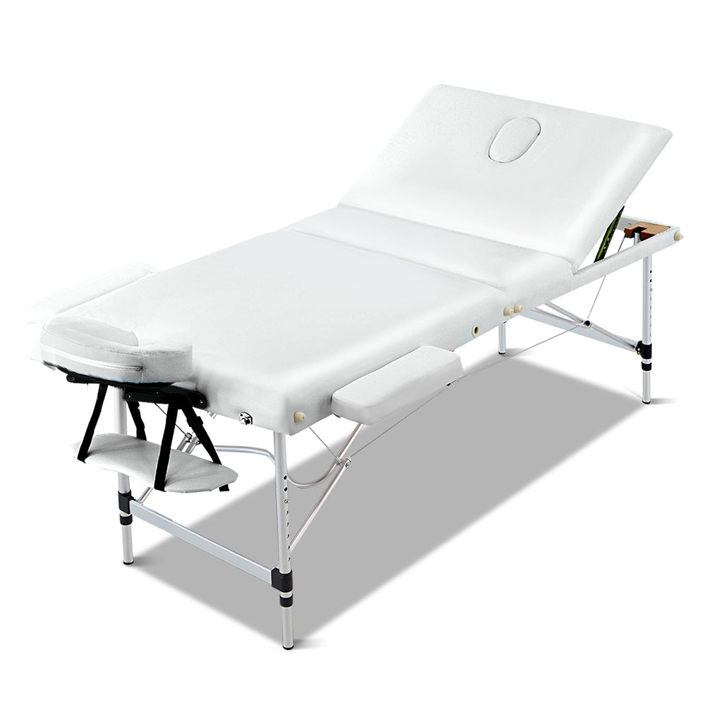 Marlook Massage Table 75cm Portable 3 Fold Aluminium Beauty Bed White