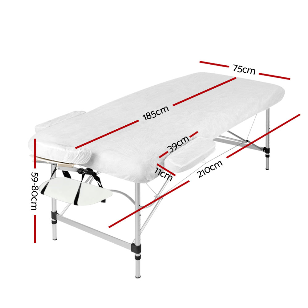 Marlook Massage Table 75cm Portable 3 Fold Aluminium Beauty Bed White