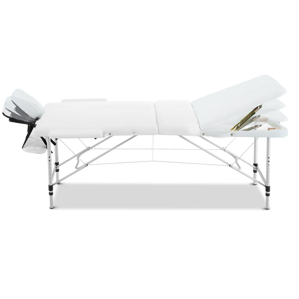 Marlook Massage Table 75cm Portable 3 Fold Aluminium Beauty Bed White