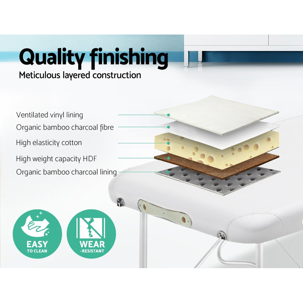 Marlook Massage Table 75cm Portable 3 Fold Aluminium Beauty Bed White