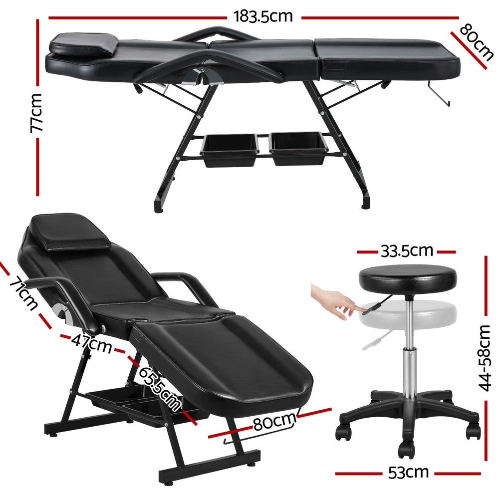 Marlook Massage Table Adjustable Salon Bed Chair 3-Fold Black