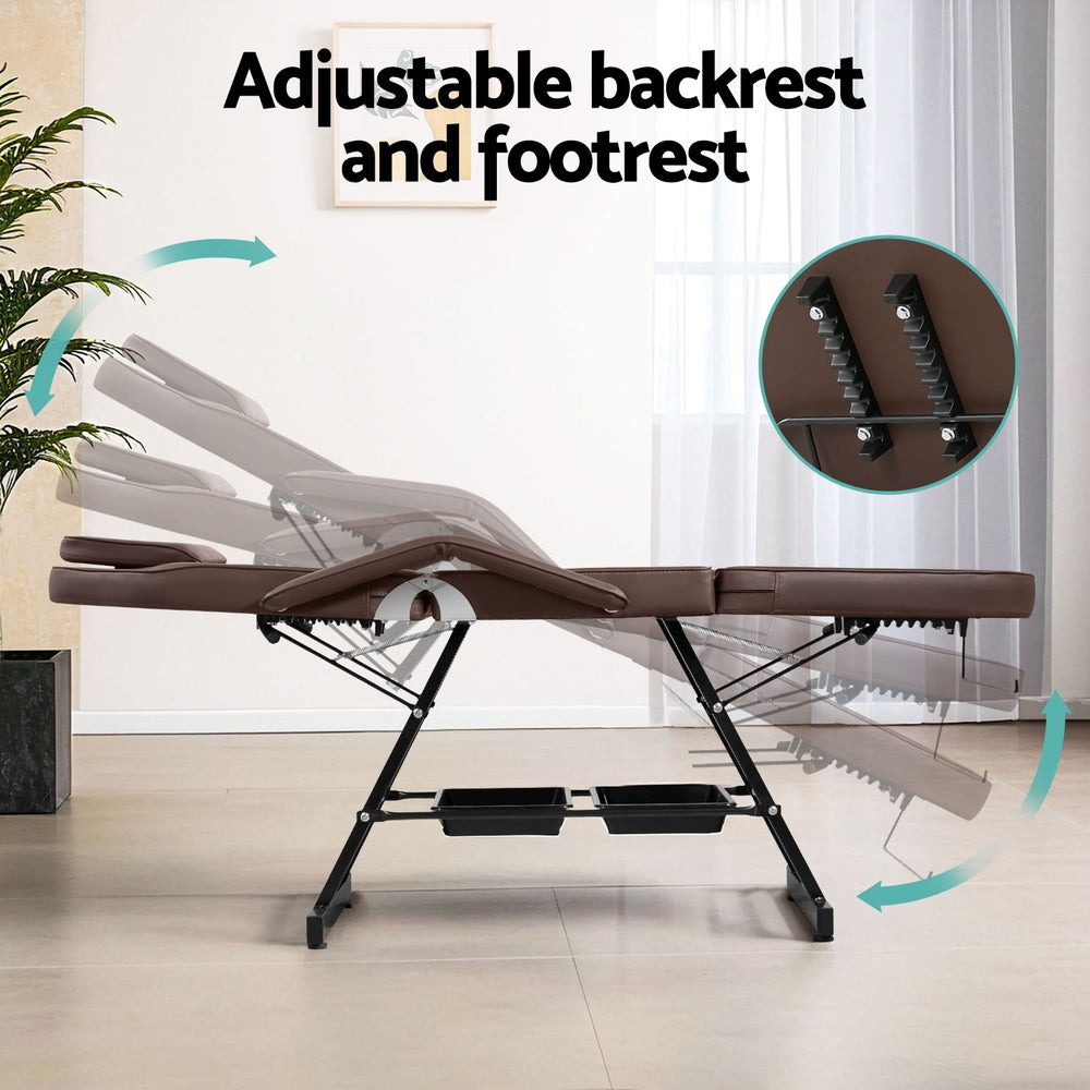 Marlook Massage Table Adjustable Salon Bed Chair 3-Fold Brown
