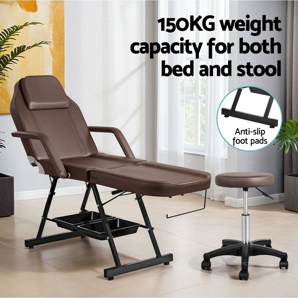 Marlook Massage Table Adjustable Salon Bed Chair 3-Fold Brown