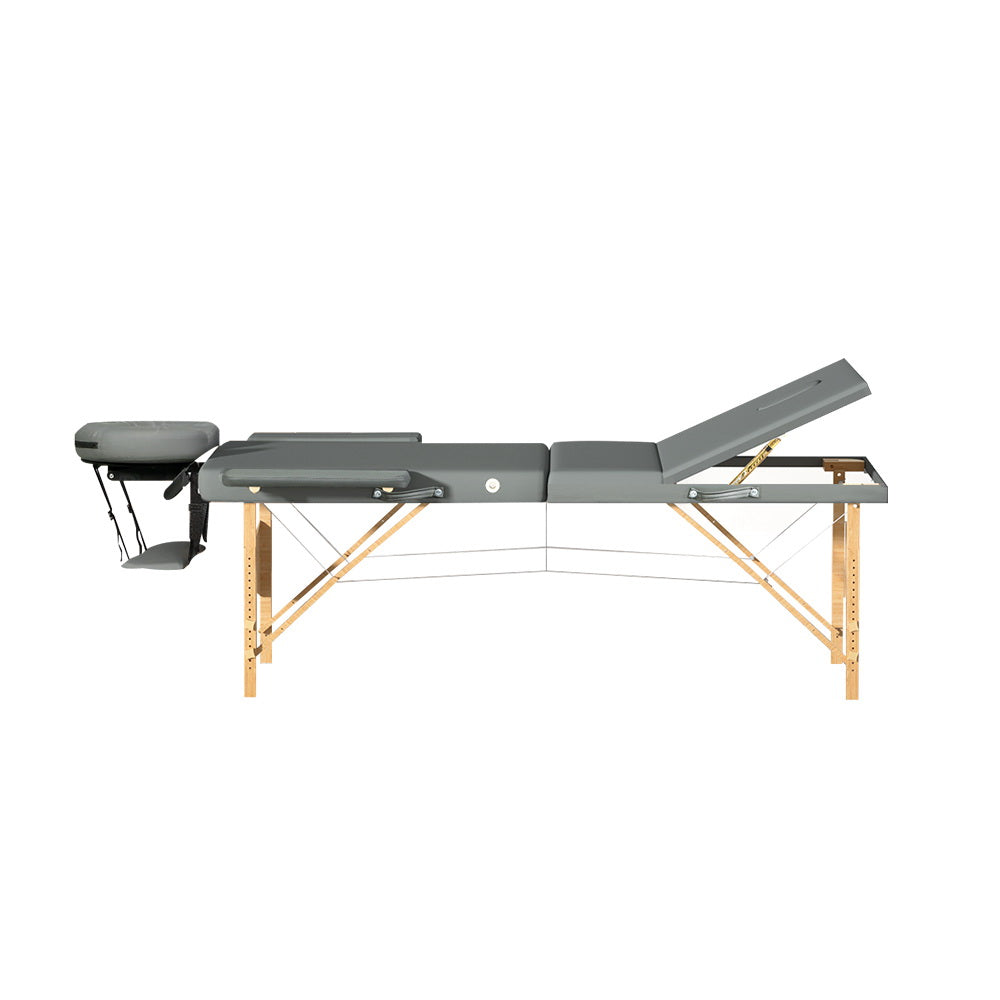 Marlook Massage Table 75cm Portable 3 Fold Wooden Beauty Bed Grey