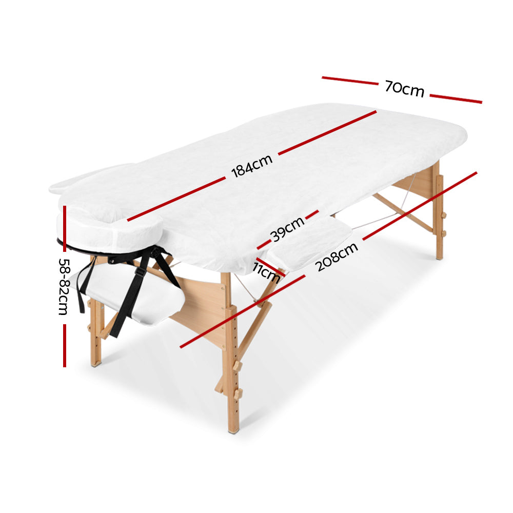 Marlook Massage Table 70cm Portable 3 Fold Wooden Beauty Bed White
