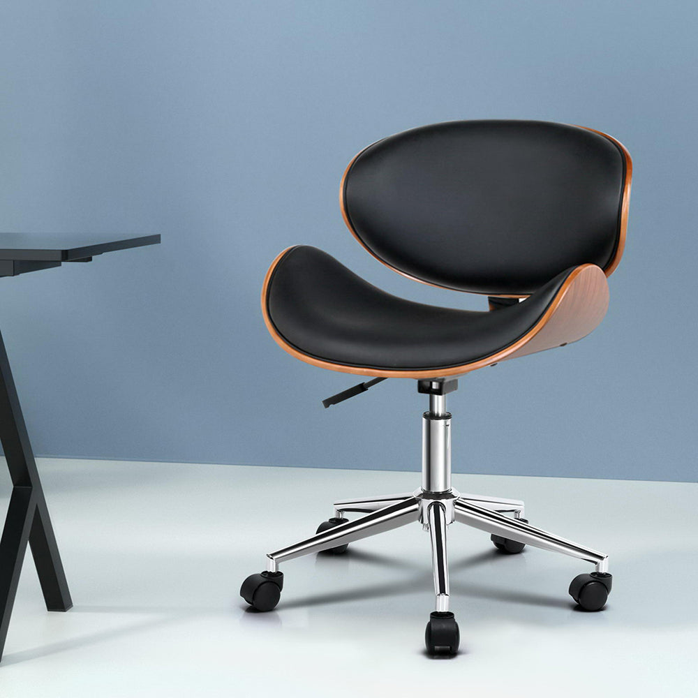 Marlook Wooden Office Chair Leather Seat Black