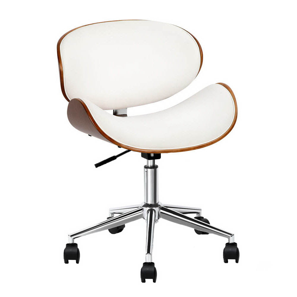Marlook Wooden Office Chair Leather Seat White