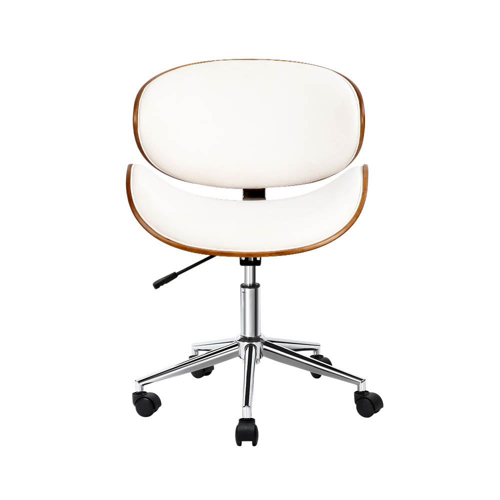 Marlook Wooden Office Chair Leather Seat White