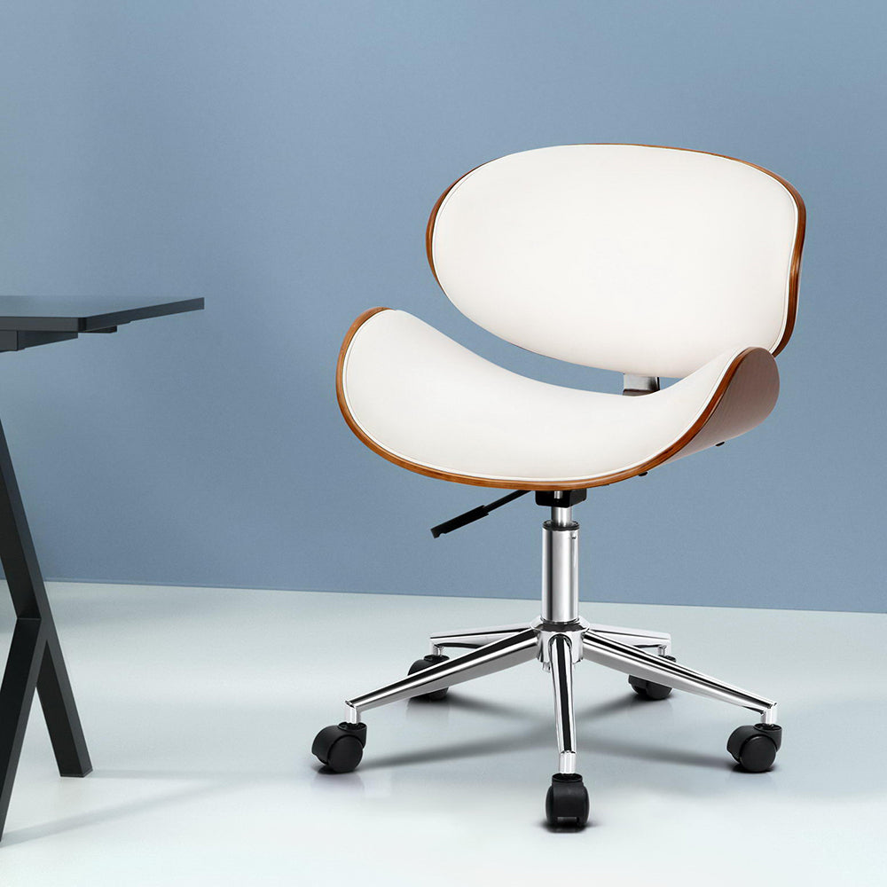 Marlook Wooden Office Chair Leather Seat White