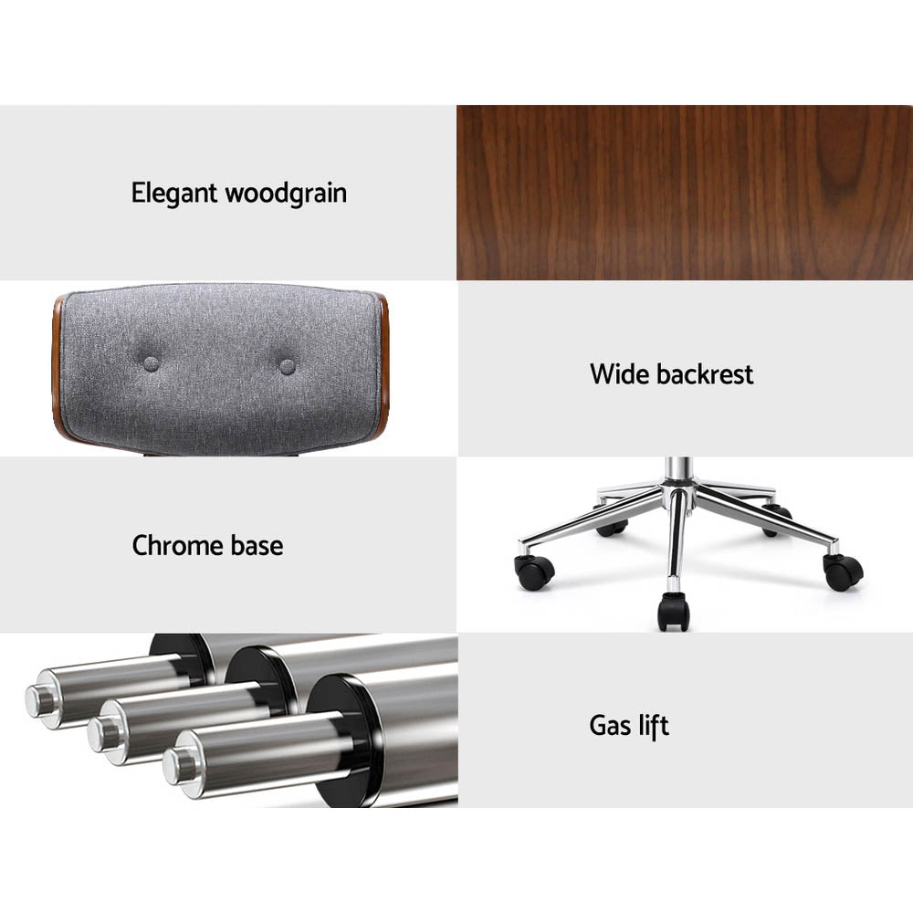 Marlook Wooden Office Chair Fabric Seat Grey