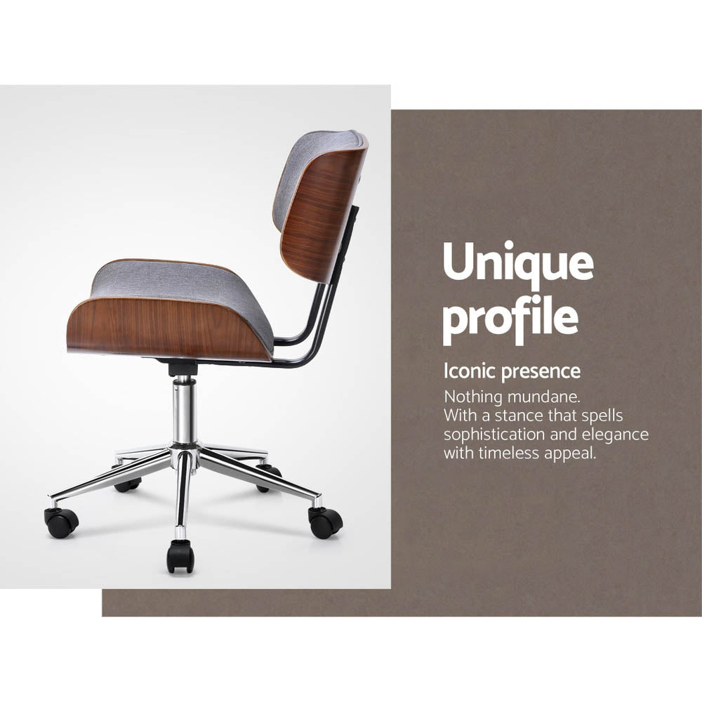 Marlook Wooden Office Chair Fabric Seat Grey