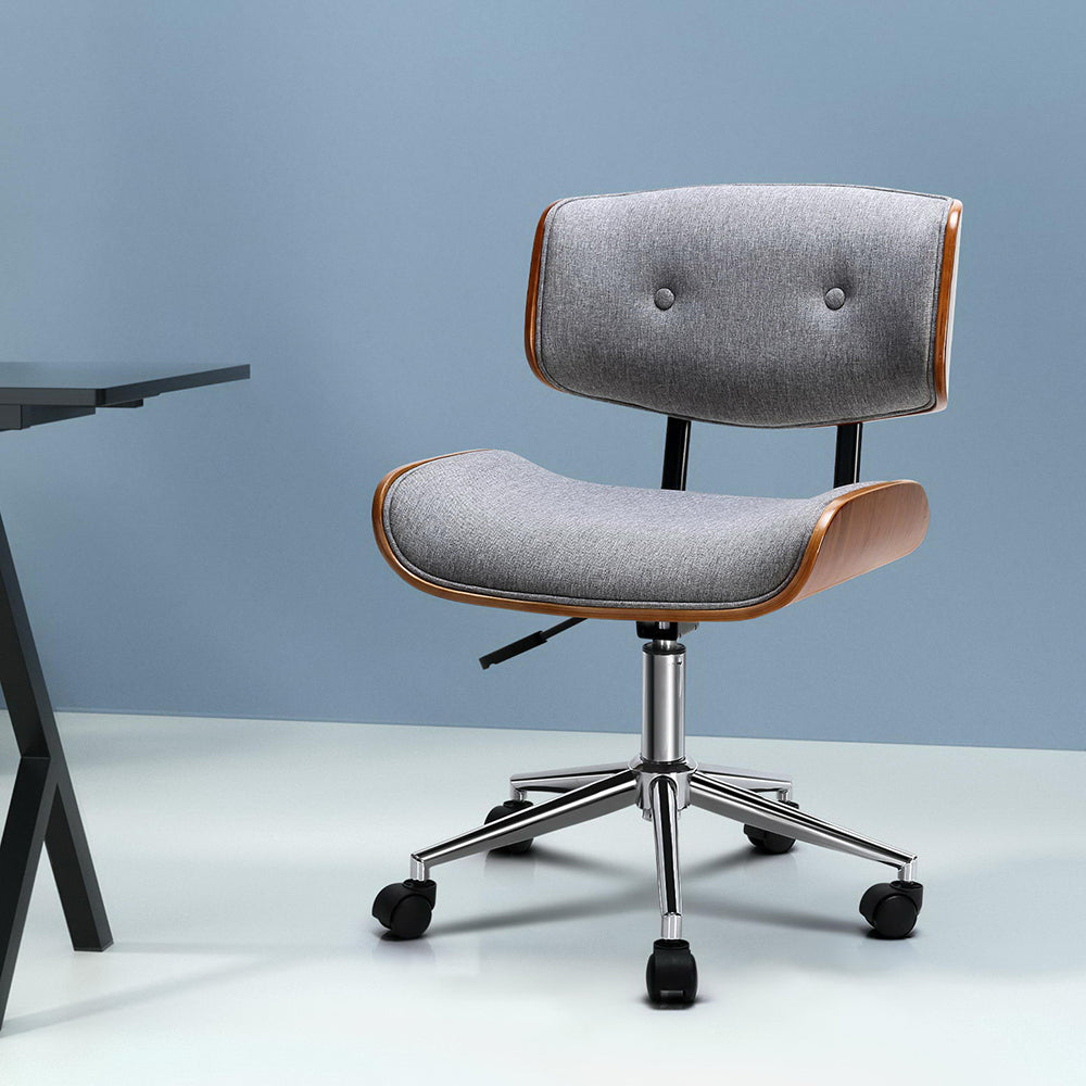 Marlook Wooden Office Chair Fabric Seat Grey