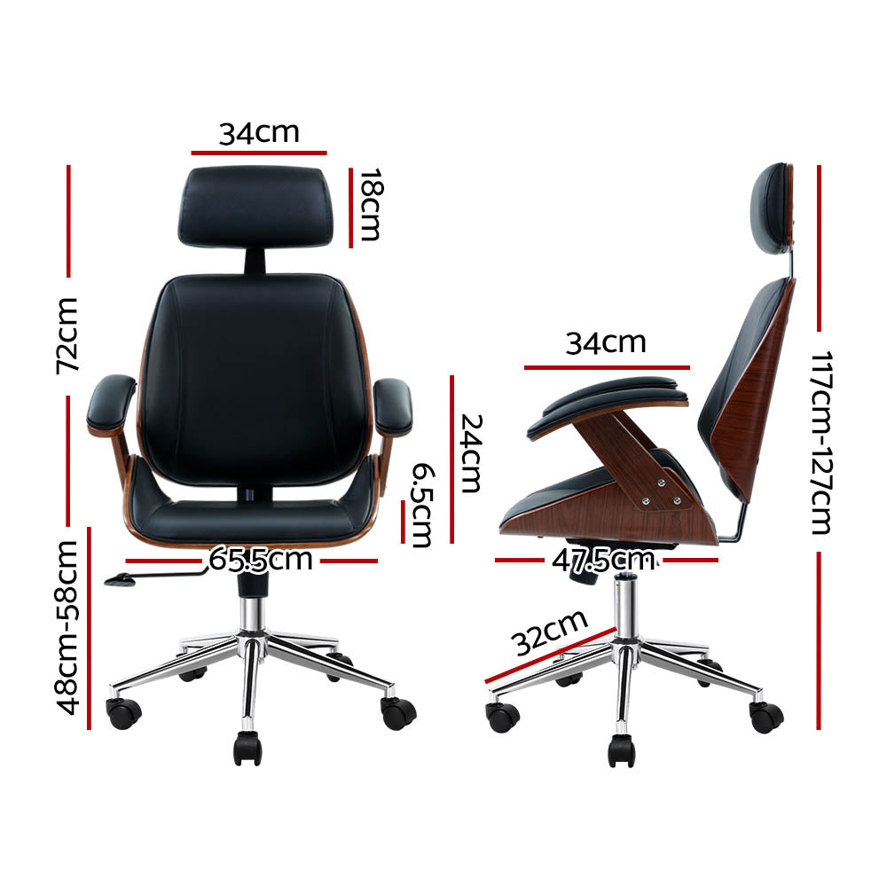 Marlook Wooden Office Chair Leather Seat Black