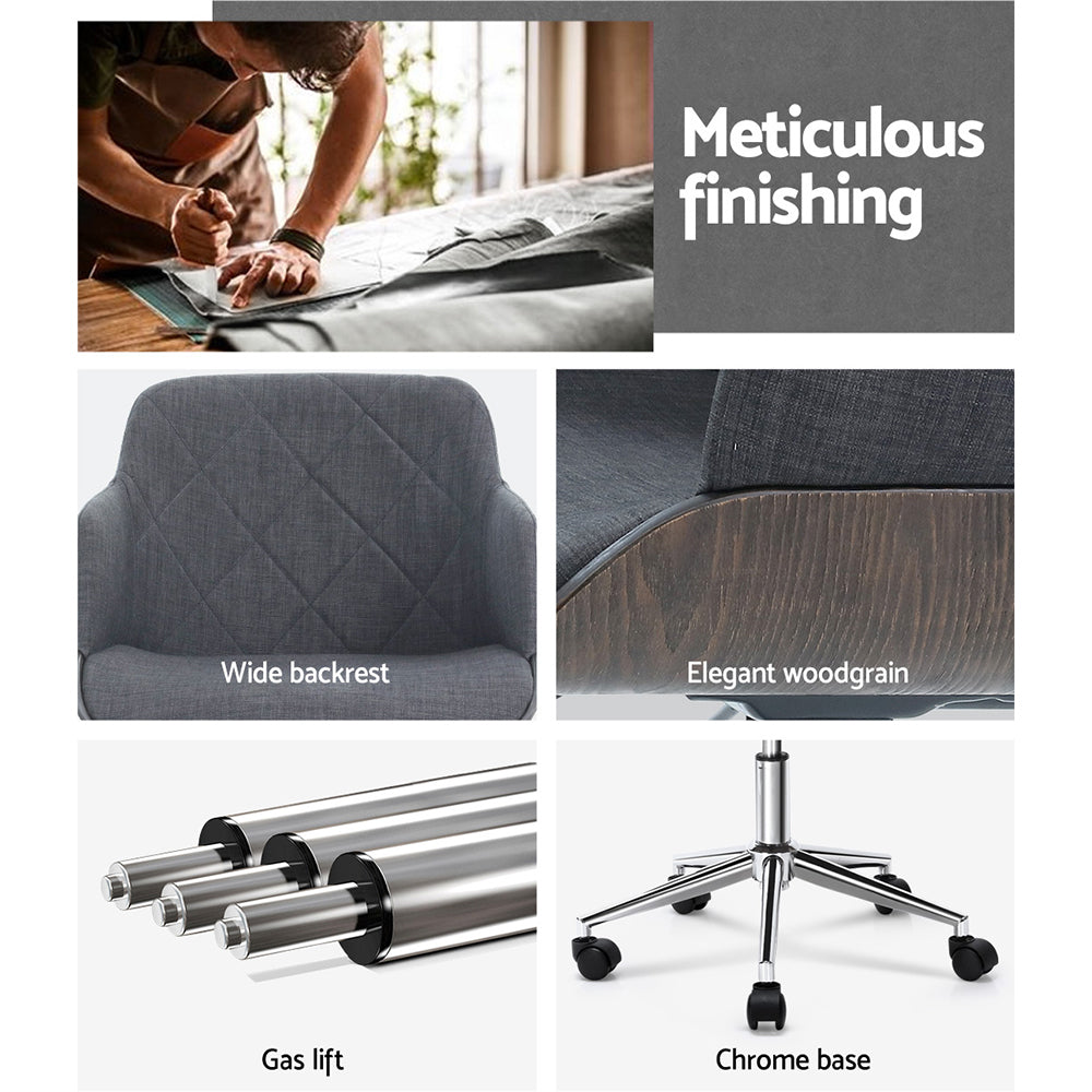 Marlook Wooden Office Chair Fabric Seat Grey