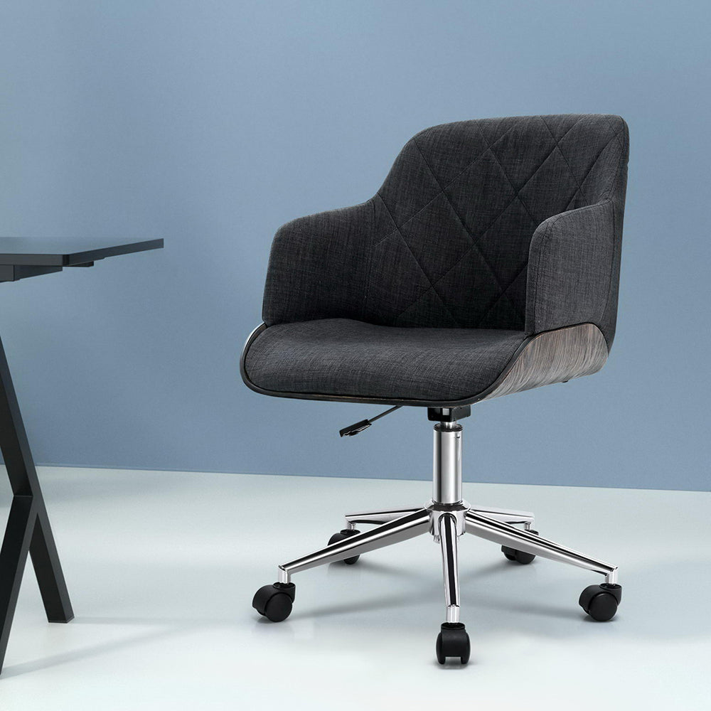 Marlook Wooden Office Chair Fabric Seat Grey
