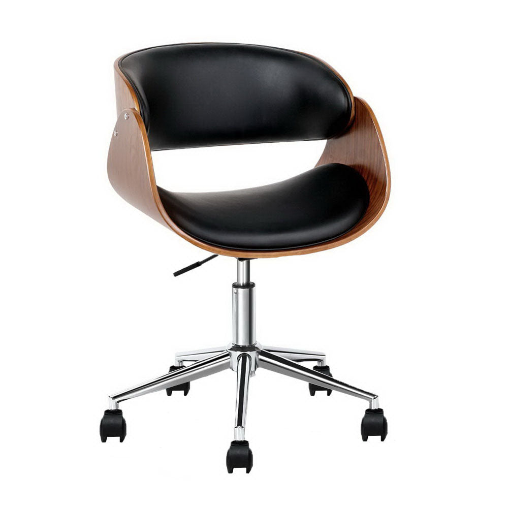 Marlook Wooden Office Chair Leather Seat Black