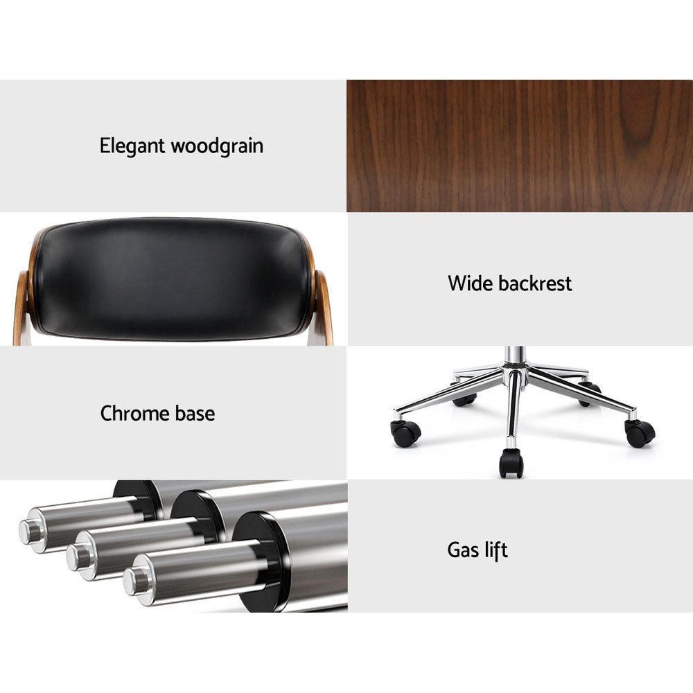 Marlook Wooden Office Chair Leather Seat Black