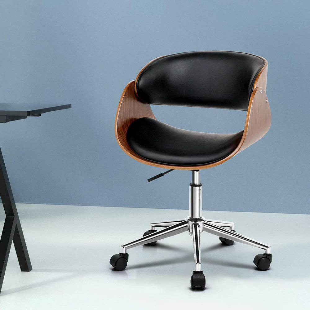 Marlook Wooden Office Chair Leather Seat Black