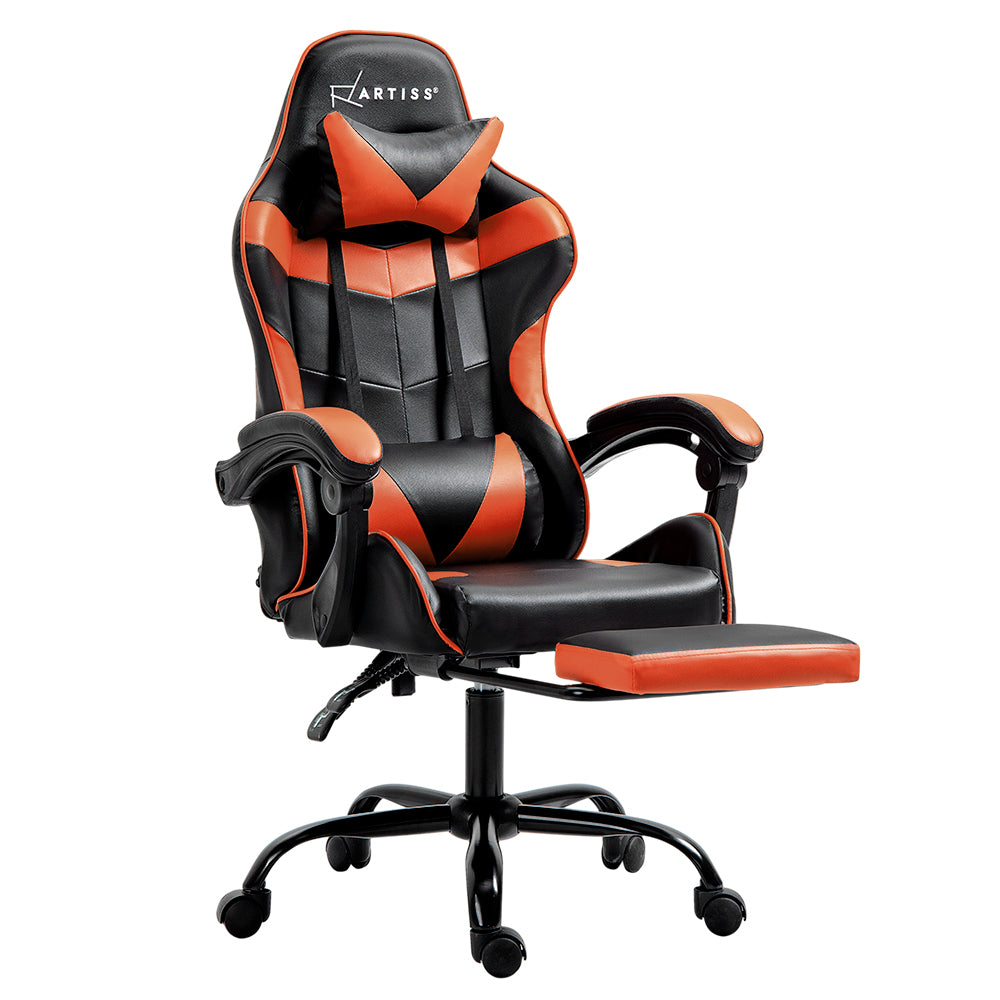 Marlook Gaming Office Chair Executive Computer Leather Chairs Footrest Orange