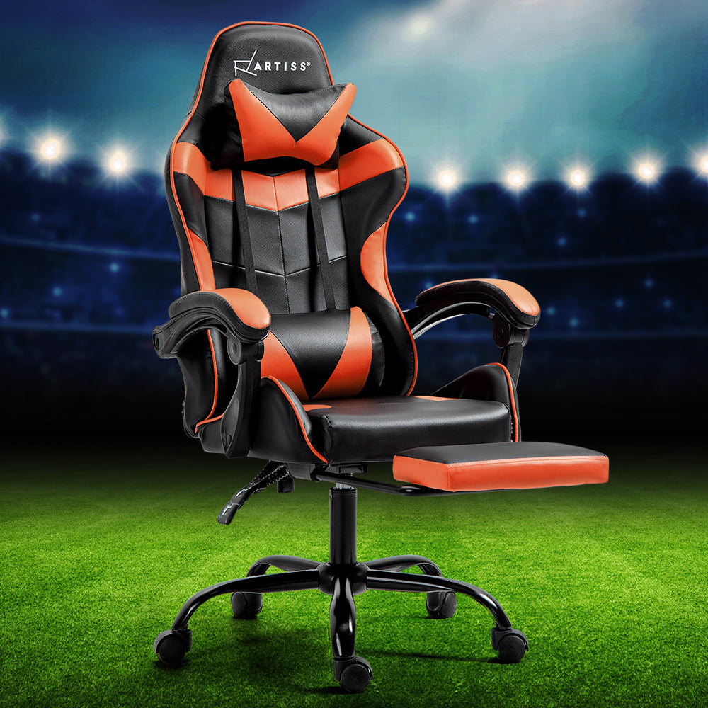 Marlook Gaming Office Chair Executive Computer Leather Chairs Footrest Orange