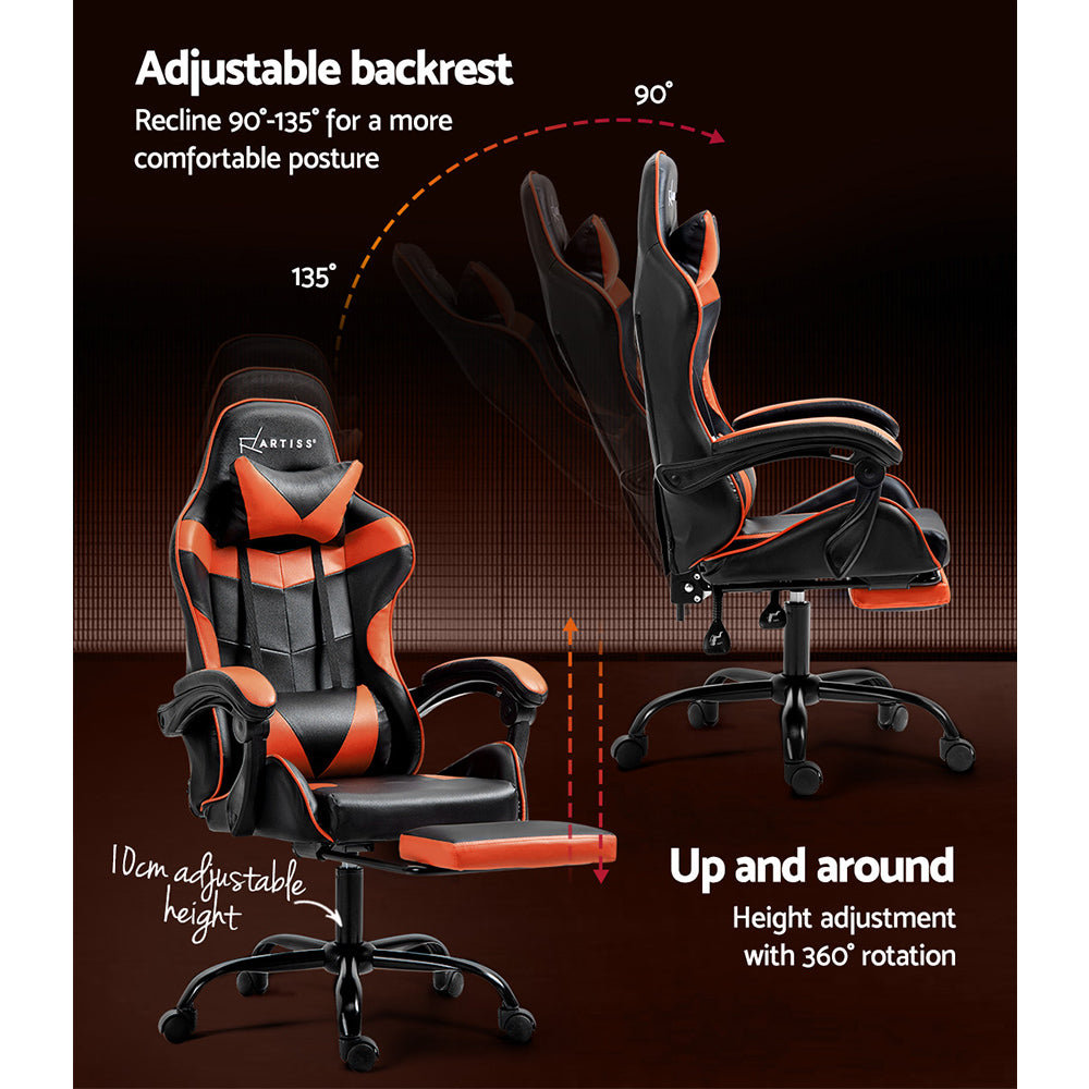 Marlook Gaming Office Chair Executive Computer Leather Chairs Footrest Orange