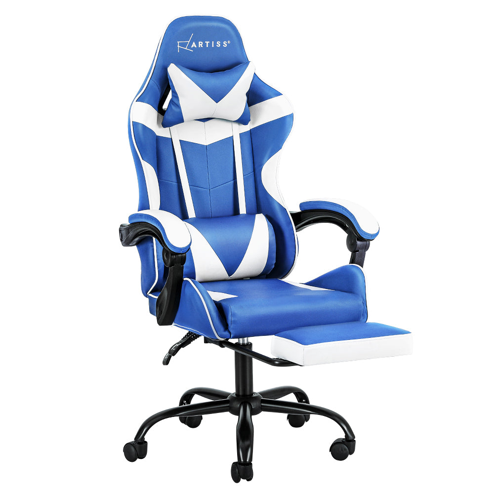 Marlook Gaming Office Chair Executive Computer Leather Chairs Footrest Blue White