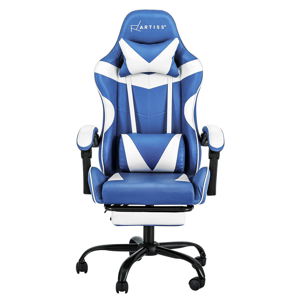 Marlook Gaming Office Chair Executive Computer Leather Chairs Footrest Blue White
