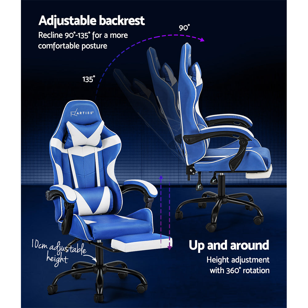 Marlook Gaming Office Chair Executive Computer Leather Chairs Footrest Blue White