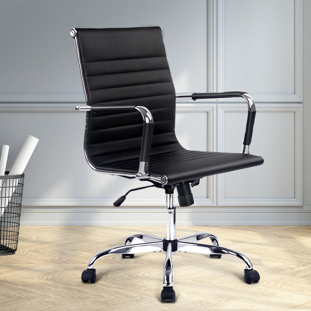 Marlook Office Chair Conference Chairs PU Leather Mid Back Black