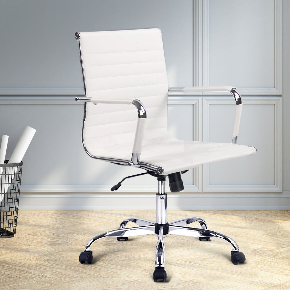 Marlook Office Chair Conference Chairs PU Leather Mid Back White