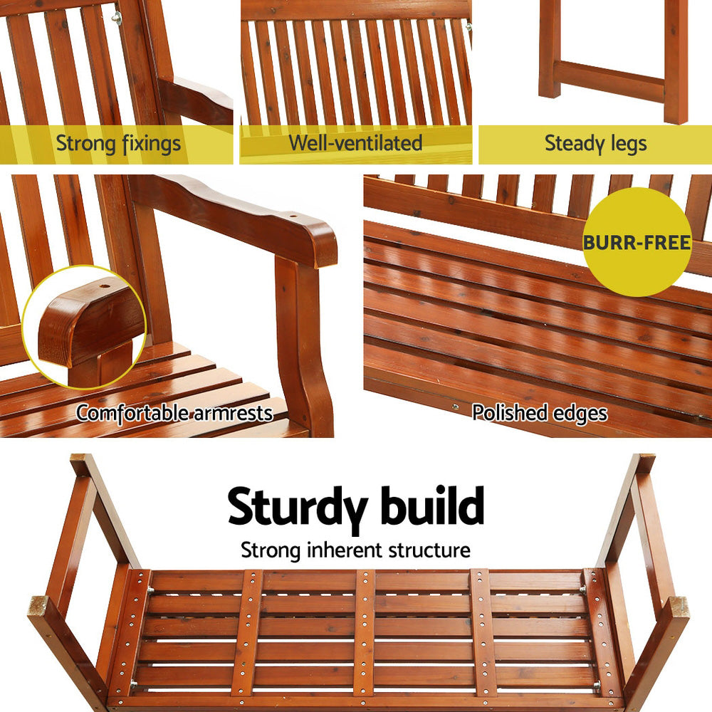 Marlook Outdoor Garden Bench Wooden 2 Seater Lounge Chair Patio Furniture Brown