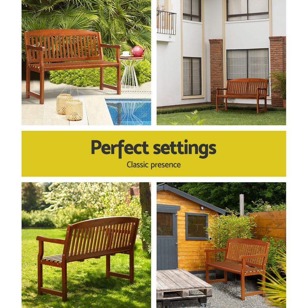 Marlook Outdoor Garden Bench Wooden 2 Seater Lounge Chair Patio Furniture Brown