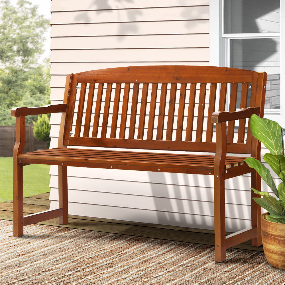Marlook Outdoor Garden Bench Wooden 2 Seater Lounge Chair Patio Furniture Brown