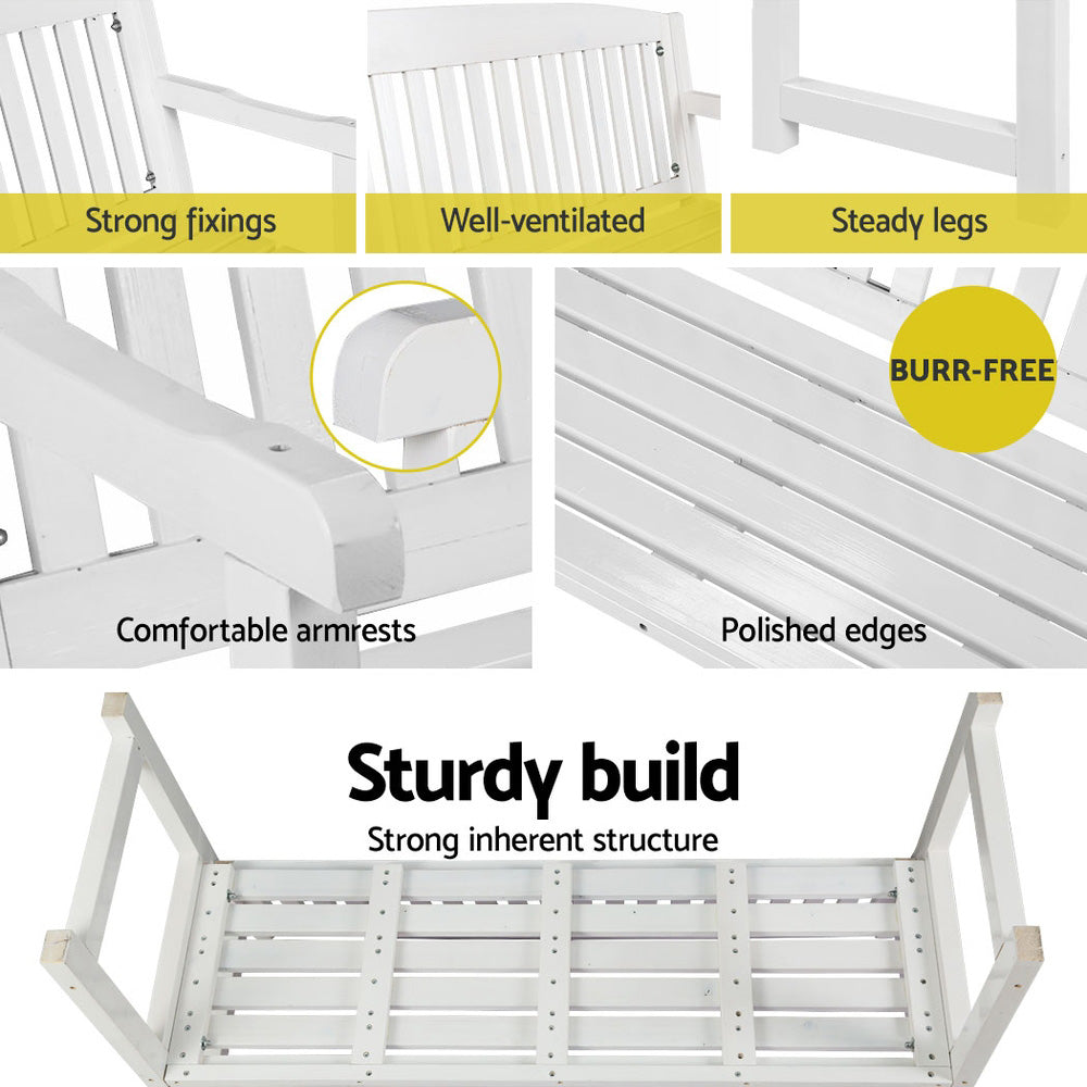 Marlook Outdoor Garden Bench Wooden 2 Seater Lounge Chair Patio Furniture White