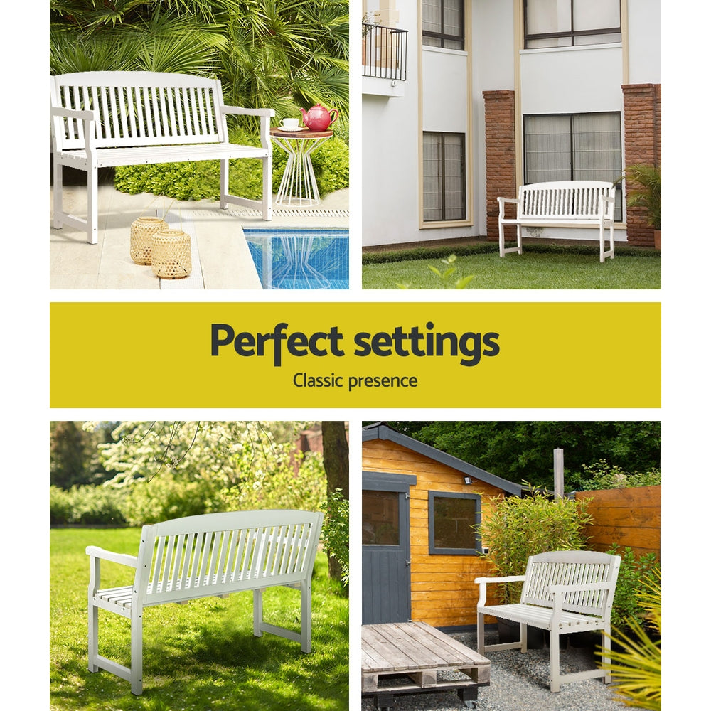Marlook Outdoor Garden Bench Wooden 2 Seater Lounge Chair Patio Furniture White