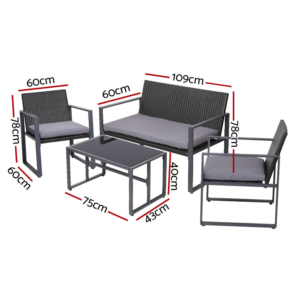Marlook 4 PCS Outdoor Sofa Set Rattan Furniture with Storage Cover Chairs Black