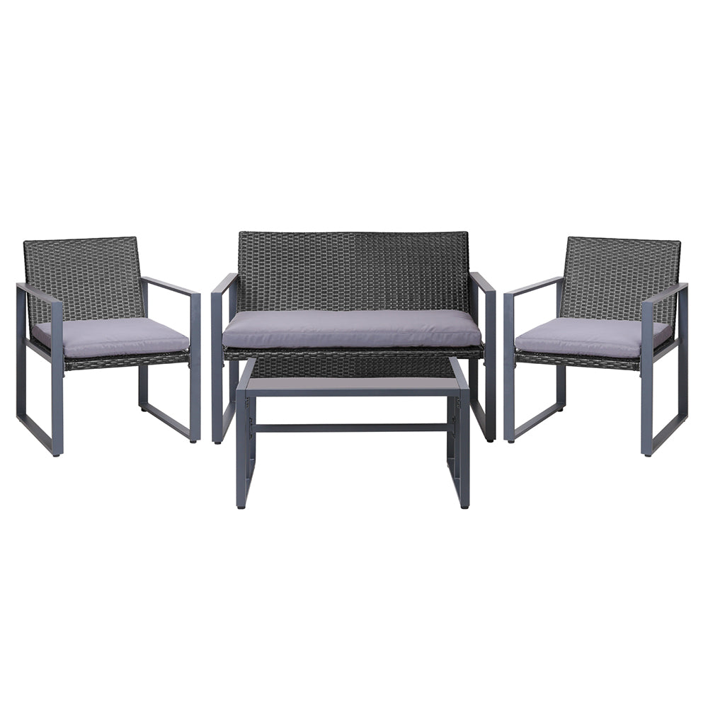 Marlook 4 PCS Outdoor Sofa Set Rattan Furniture with Storage Cover Chairs Black