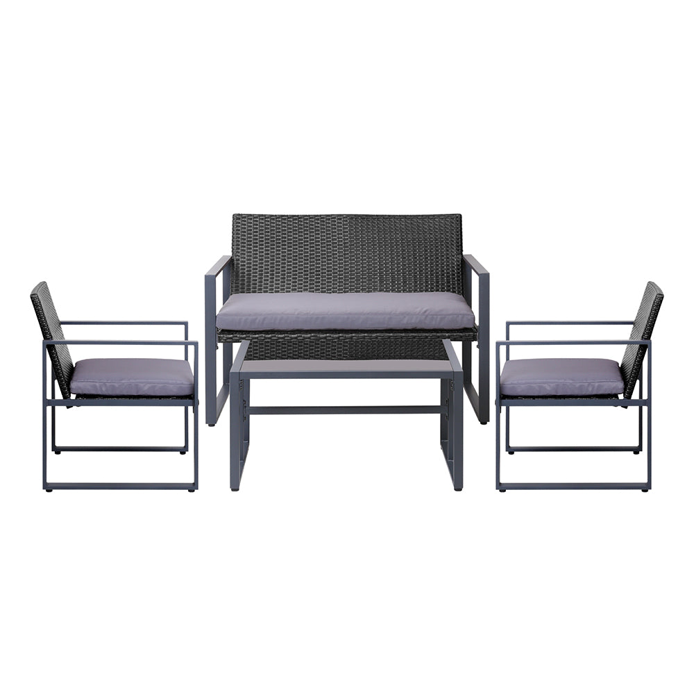 Marlook 4 PCS Outdoor Sofa Set Rattan Furniture with Storage Cover Chairs Black